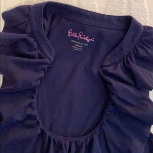 Lilly Pulitzer navy blue ruffle shrt Scoop neck SM